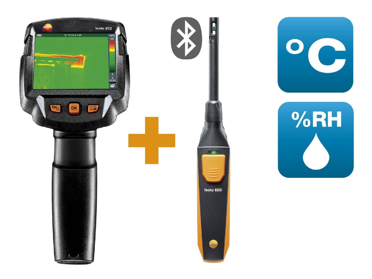 testo 872 Building diagnosis kit - Thermal imager testo 872 with Bluetooth humidity probe testo 605i